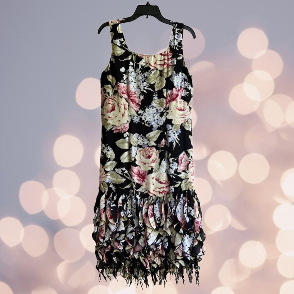 DRESS-U by Sharon Fringed/Ruffled Dress Sleeveless Floral Size 8